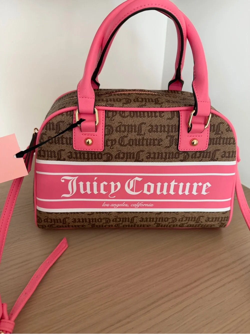 Juicy Couture Brown Monogram Satchel with Pink Accents NWT